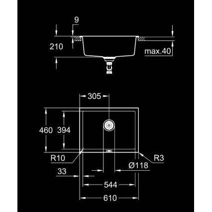 GROHE 31655AP0 - Drez K700U 610 × 460 mm čierny kameň/čierna