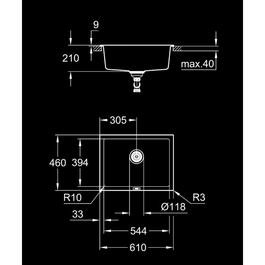 GROHE 31655AP0 - Drez K700U 610 × 460 mm čierny kameň/čierna