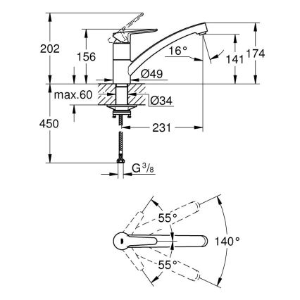 GROHE 31680000 - Drezová batéria BAUECO lesklý chróm
