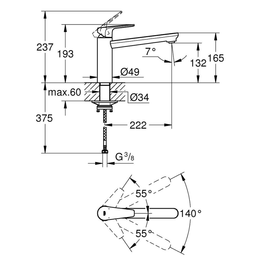 GROHE 31693000 - Drezová batéria BAUEDGE 193 mm, lesklý chróm