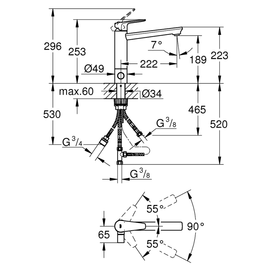 GROHE 31696000 - Drezová batéria BAUEDGE lesklý chróm