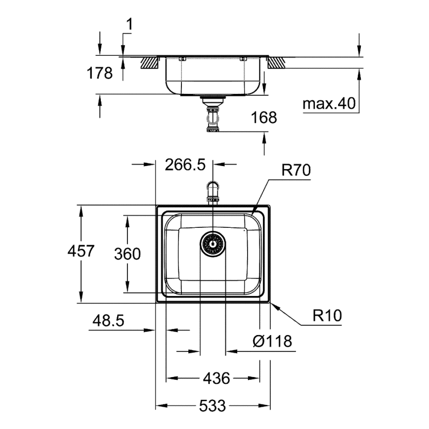 GROHE 31719SD0 - Nerezový kuchynský drez K200 533 × 457 mm