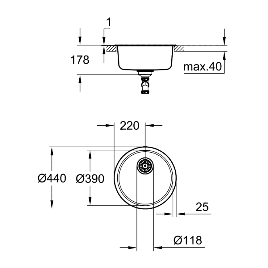 GROHE 31720SD0 - Drez K200 440 x 440 x 180 nerezová oceľ