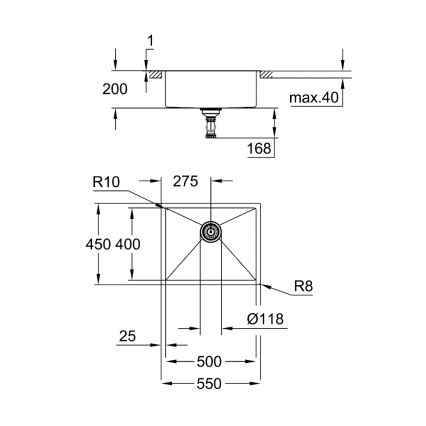 GROHE 31726SD0 - Kuchynský drez K700 550 × 450 mm, nerezový