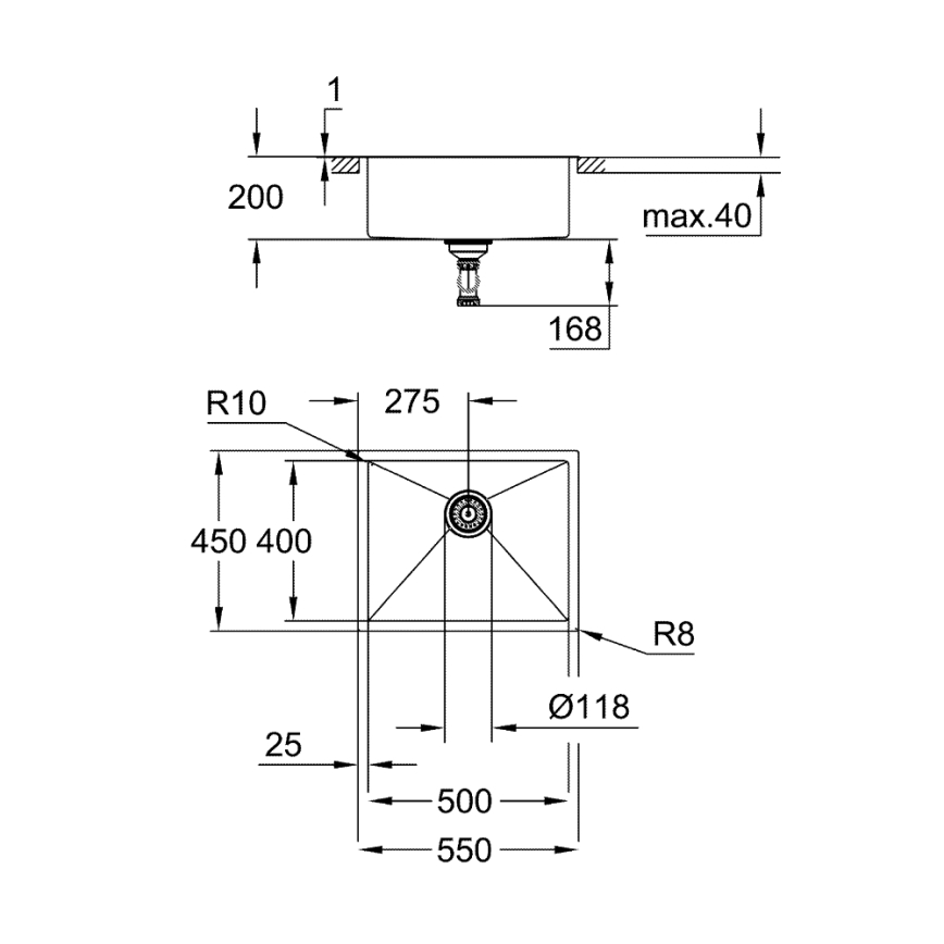 GROHE 31726SD0 - Kuchynský drez K700 550 × 450 mm, nerezový