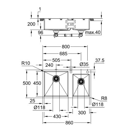 GROHE 31855SD0 - Kuchynský drez K700 860 × 500 mm, z nerezovej ocele