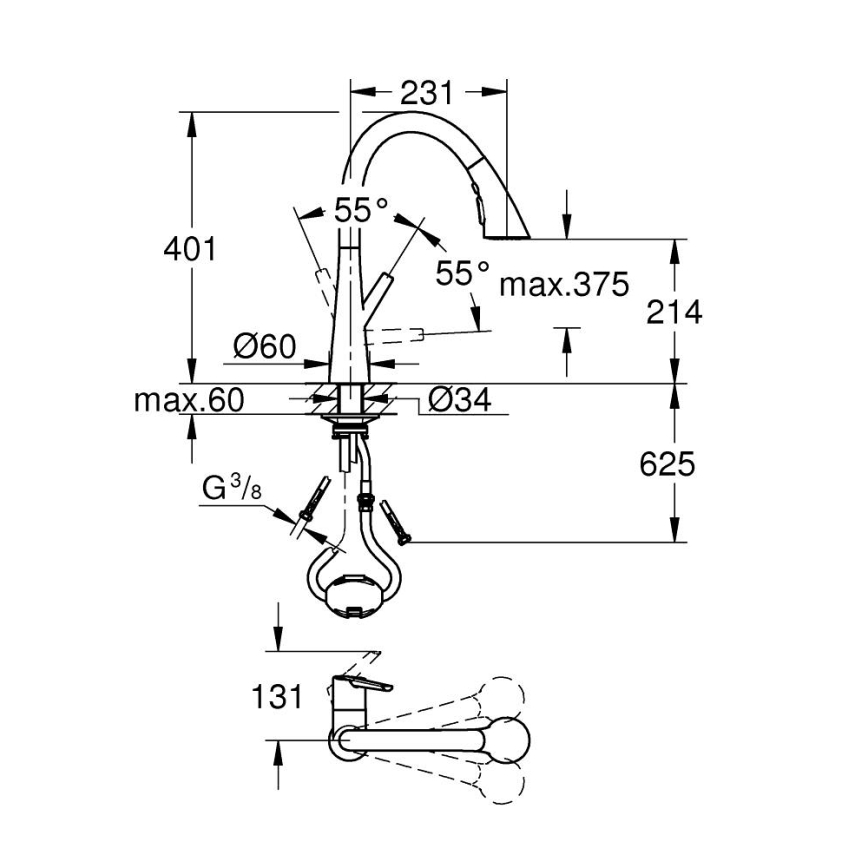 GROHE 32294002 - Drezová batéria ZEDRA 401 mm lesklý chróm
