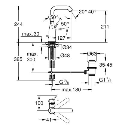 GROHE 32628DC1 - Umývadlová batéria ESSENCE, veľkosť L, nerezová oceľ