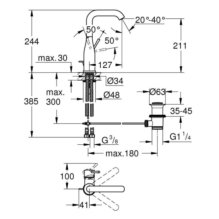 GROHE 32628DC1 - Umývadlová batéria ESSENCE, veľkosť L, nerezová oceľ