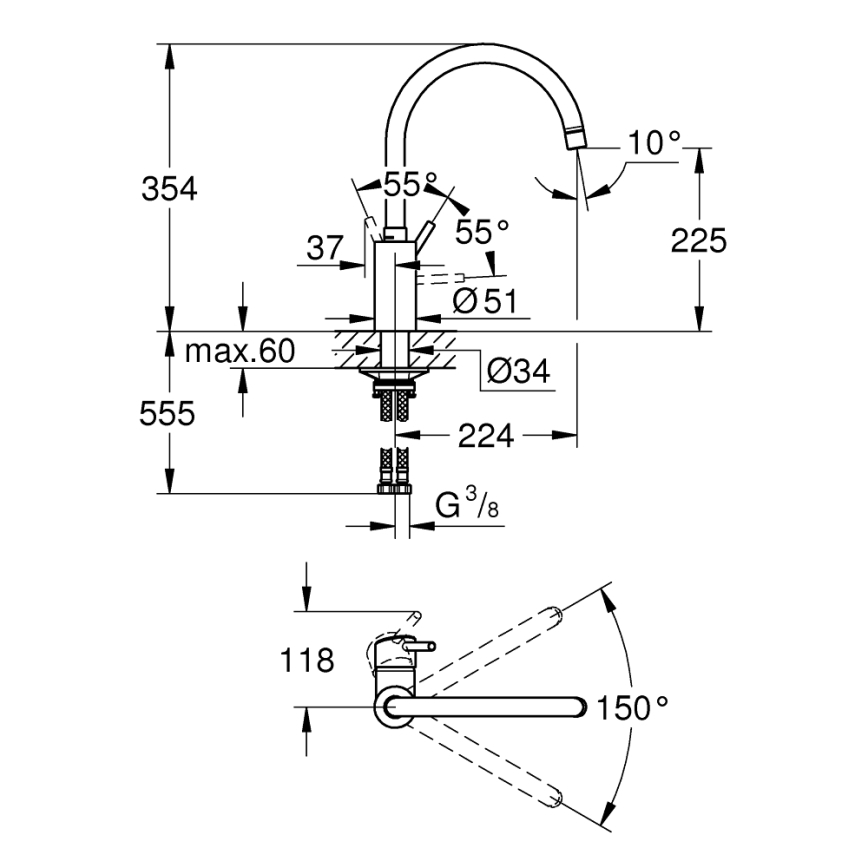 GROHE 32661003 - Drezová batéria CONCETTO lesklý chróm