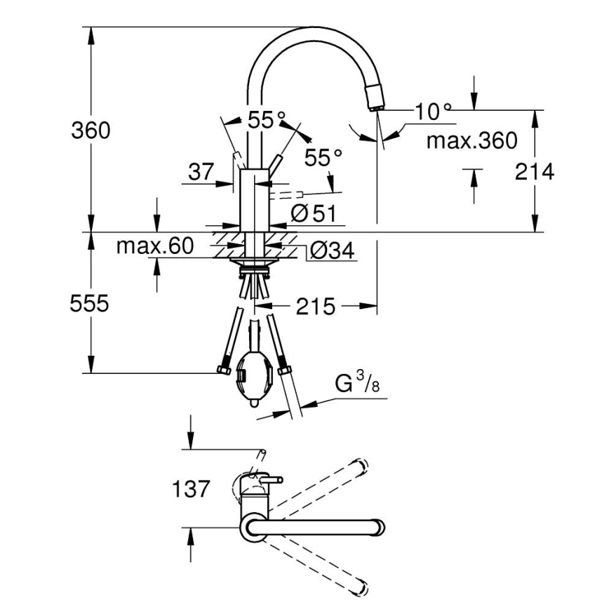 GROHE 32663003 - Drezová batéria CONCETTO 360 mm lesklý chróm