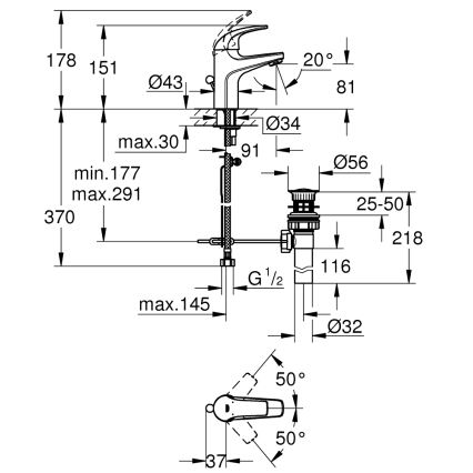 GROHE 32805000 - Umývadlová batéria BAUCURVE DN 15 lesklý chróm