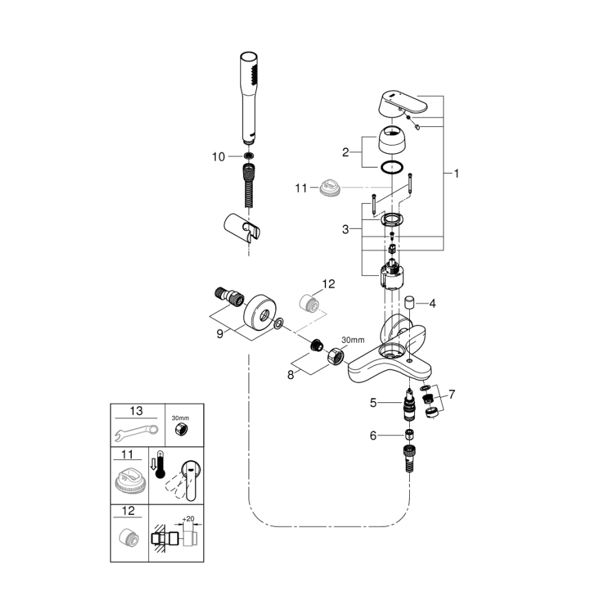 GROHE 32832000 - Vaňová súprava s batériou EUROSMART COSMOPOLITAN lesklý chróm