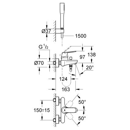 GROHE 32832000 - Vaňová súprava s batériou EUROSMART COSMOPOLITAN lesklý chróm