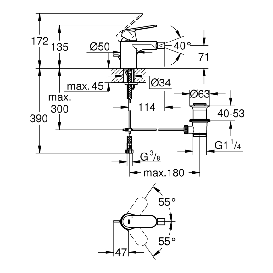 GROHE 32839000 - Bidetová batéria EUROSMART COSMOPOLITAN veľkosť S lesklý chróm