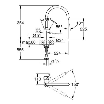 GROHE 32843002 - Drezová batéria EUROSMART COSMOPOLITAN lesklý chróm