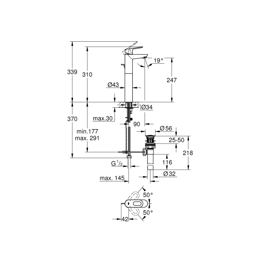 GROHE 32856000 - Umývadlová batéria BAULOOP 12” lesklý chróm