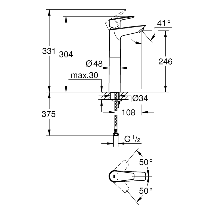 GROHE 32860001 - Umývadlová batéria BAUEDGE 304 mm lesklý chróm