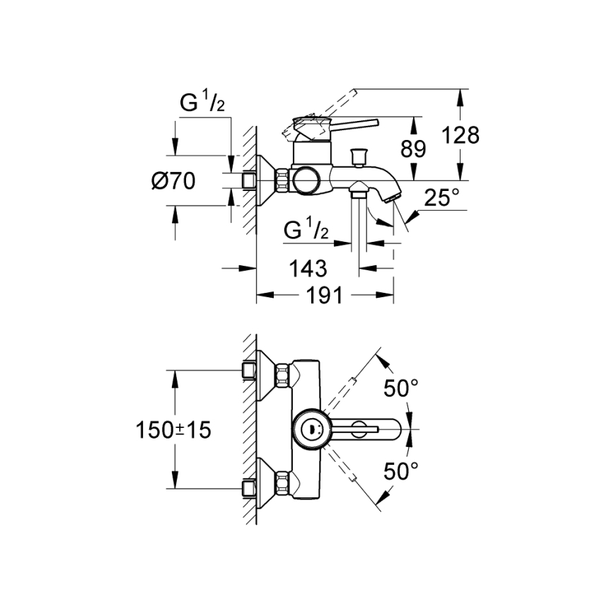 GROHE 32865000 - Vaňová batéria BAUCLASSIC DN 15 lesklý chróm
