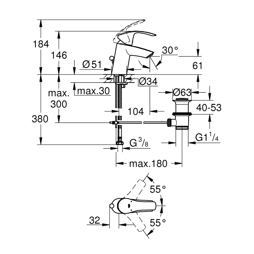 GROHE 33265002 - Umývadlová batéria EUROSMART DN 15 veľkosť S lesklý chróm