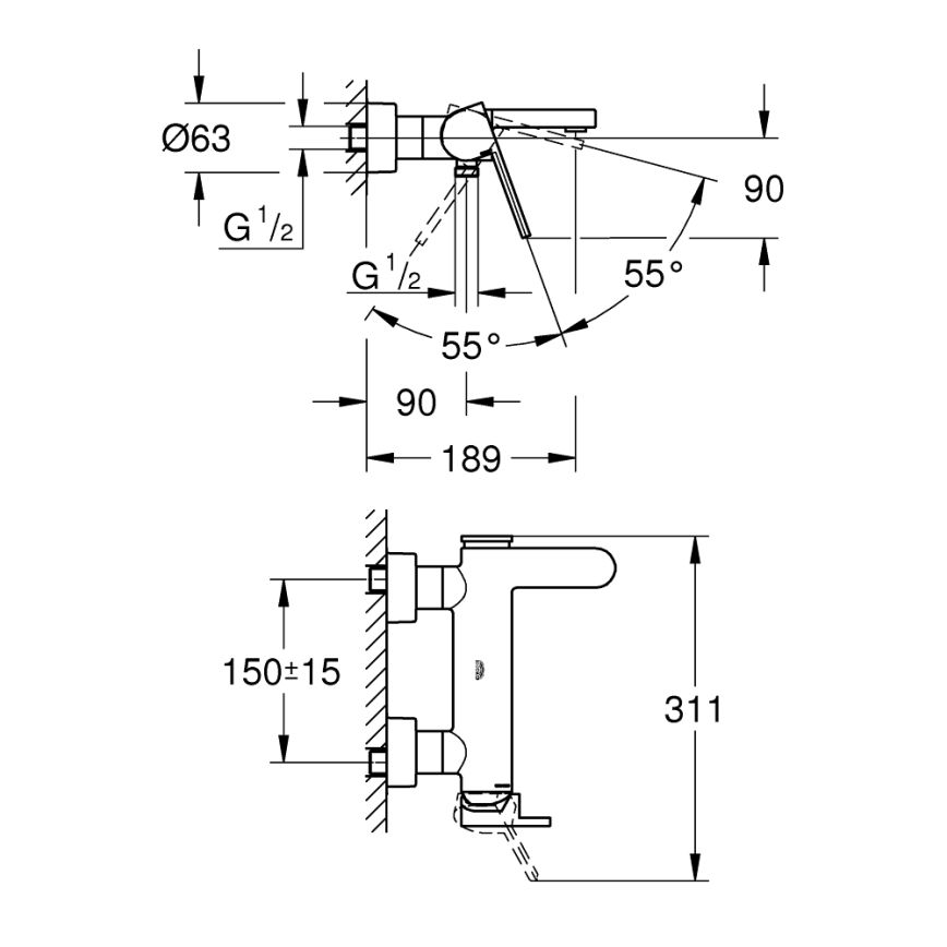GROHE 33553AL3 - Vaňová batéria PLUS grafit