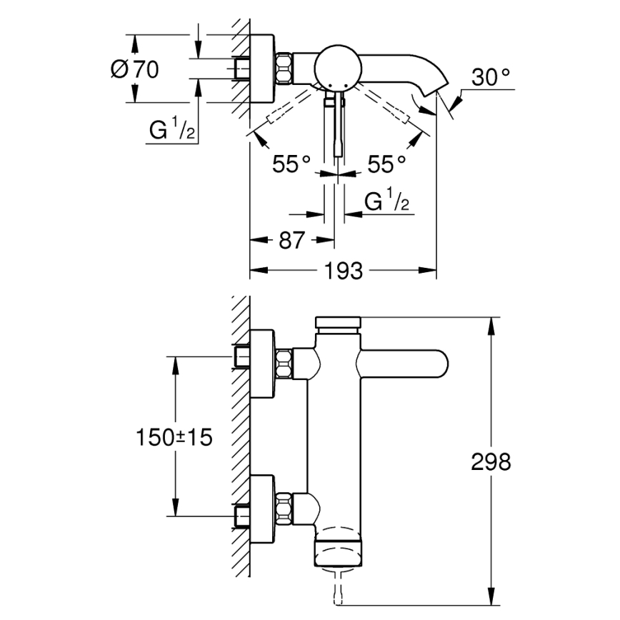 GROHE 33624DL1 - Vaňová batéria ESSENCE 193 mm brúsená medená