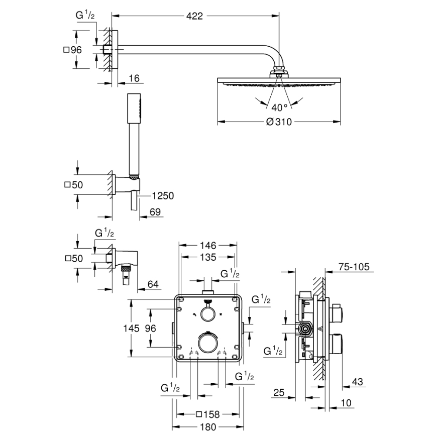 GROHE 34730000 - Sprchová súprava GROHTHERM RAINSHOWER COSMOPOLITAN 310 422 mm chróm