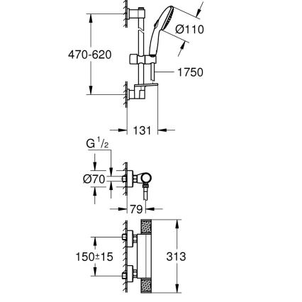 GROHE 34791001 - Termostatická sprchová súprava PRECISION FEEL 600 mm chróm