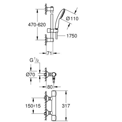 GROHE 34800001 - Sprchová súprava s termostatickou batériou PRECISION FLOW 600 mm, lesklý chróm