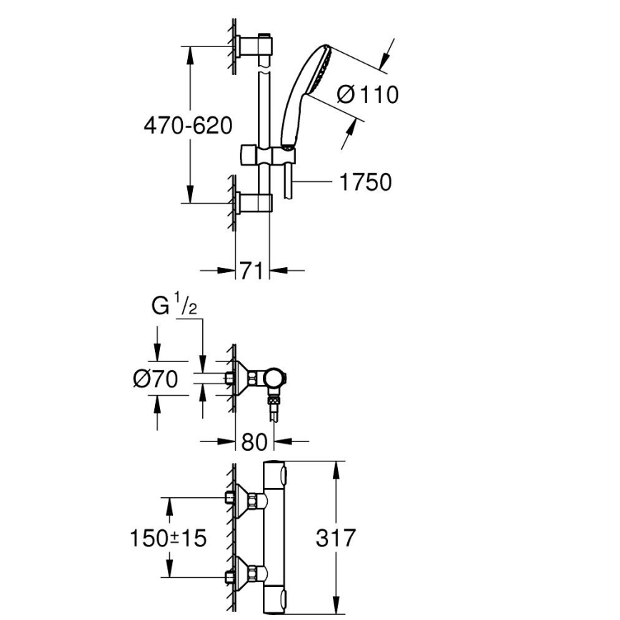 GROHE 34800001 - Sprchová súprava s termostatickou batériou PRECISION FLOW 600 mm, lesklý chróm