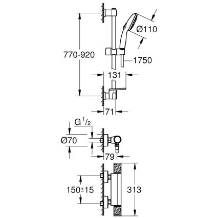 GROHE 34853001-Termostatická sprchová batéria PRECISION FEEL + súprava 90 cm chróm
