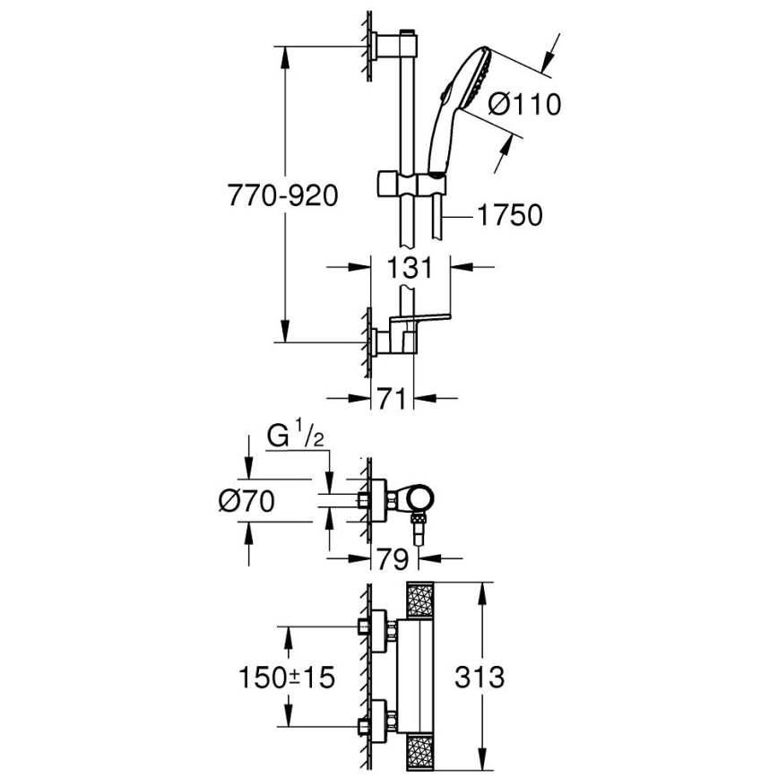 GROHE 34853001-Termostatická sprchová batéria PRECISION FEEL + súprava 90 cm chróm