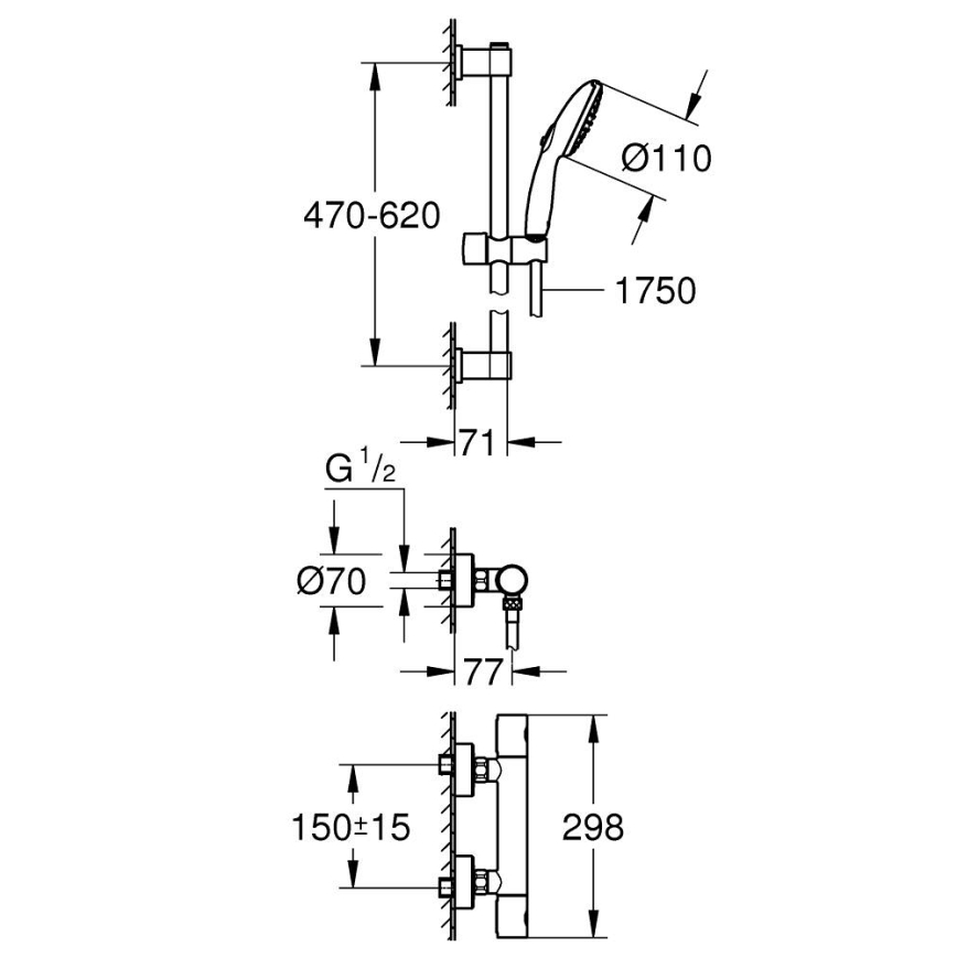 GROHE 34856000 - Sprchová súprava s termostatickou batériou PRECISION GET 600 mm lesklý chróm