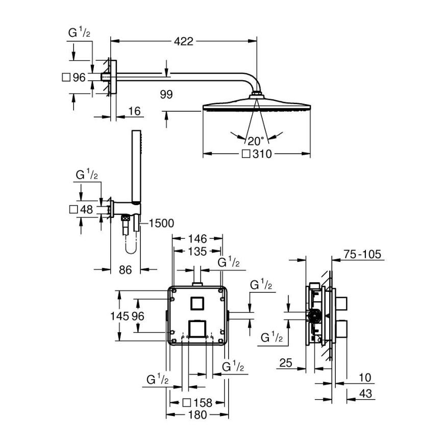 GROHE 34879000 - Podomietkový sprchový systém PRECISION CUBE 310 × 310 mm chróm