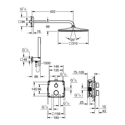 GROHE 34881000 - Podomietkový sprchový systém PRECISION 310 × 310 mm lesklý chróm