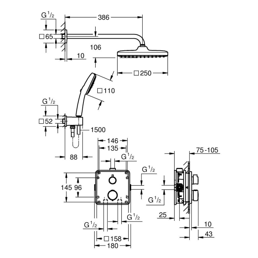 GROHE 348822430 - Sprchová súprava PRECISION 250 × 250 mm čierna
