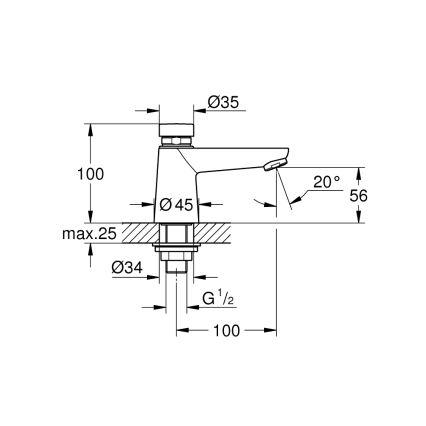 GROHE 36265000-Samo-zatvárací stojanový ventil EUROECO COSMOPOLITAN T DN 15 chróm
