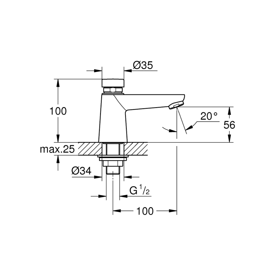 GROHE 36265000-Samo-zatvárací stojanový ventil EUROECO COSMOPOLITAN T DN 15 chróm