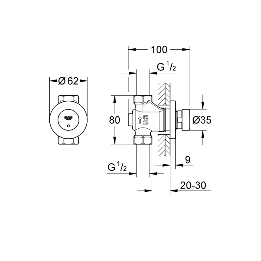 GROHE 36268000-Samozatvárací priechodný ventil EUROECO COSMOPOLITAN T DN 15 chróm