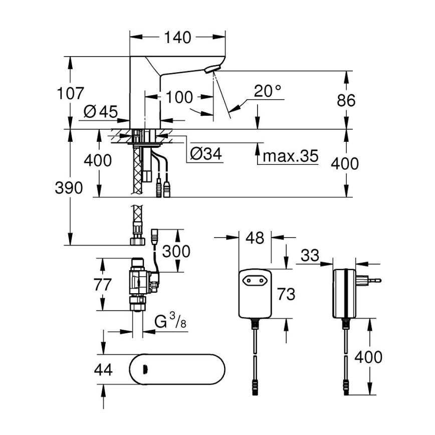 GROHE 36269000 - Elektronická umývadlová batéria EUROECO COSMOPOLITAN E 107 mm chróm