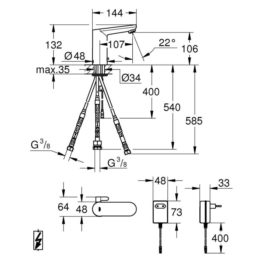GROHE 36324001 - Infračervená elektronická umývadlová batéria EUROSMART COSMOPOLITAN E chróm