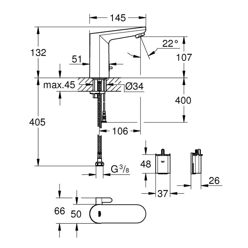 GROHE 36366002 - Elektronická umývadlová batéria GET E, lesklý chróm