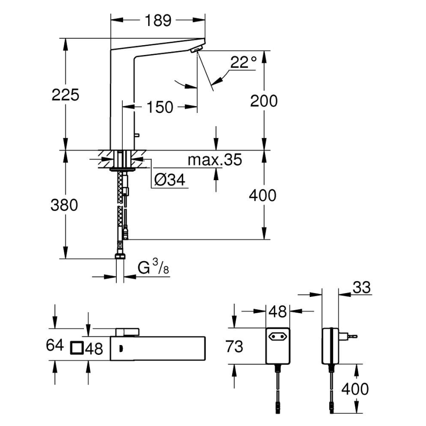 GROHE 36440000 - Infračervená elektronická umývadlová batéria EUROCUBE E DN 15 chróm