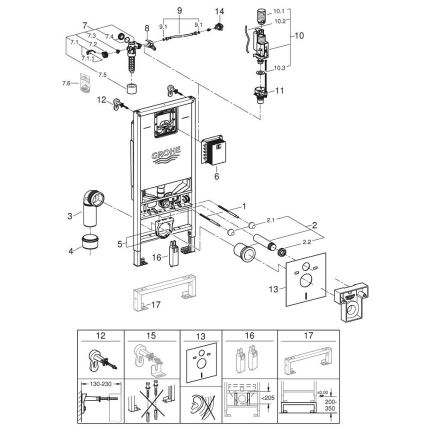 GROHE 36509SH0 - Sada 4 v 1 RAPID SLX 1,13 m, nerezová oceľ