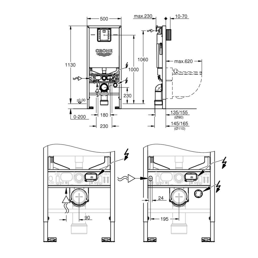 GROHE 36509SH0 - Sada 4 v 1 RAPID SLX 1,13 m, nerezová oceľ