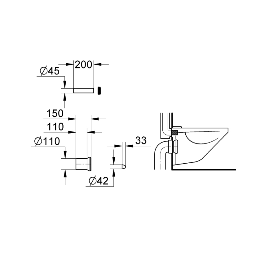 GROHE 37104K00 - Prívodná a odpadová súprava pre WC, čierna