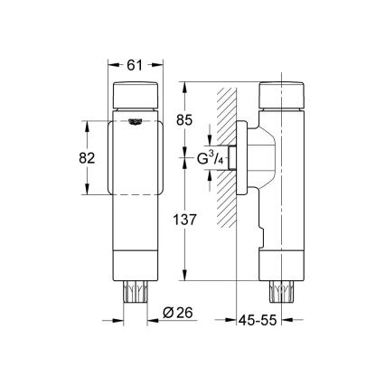 GROHE 37349000 - Tlakový splachovač RONDO A.S. 3” lesklý chróm