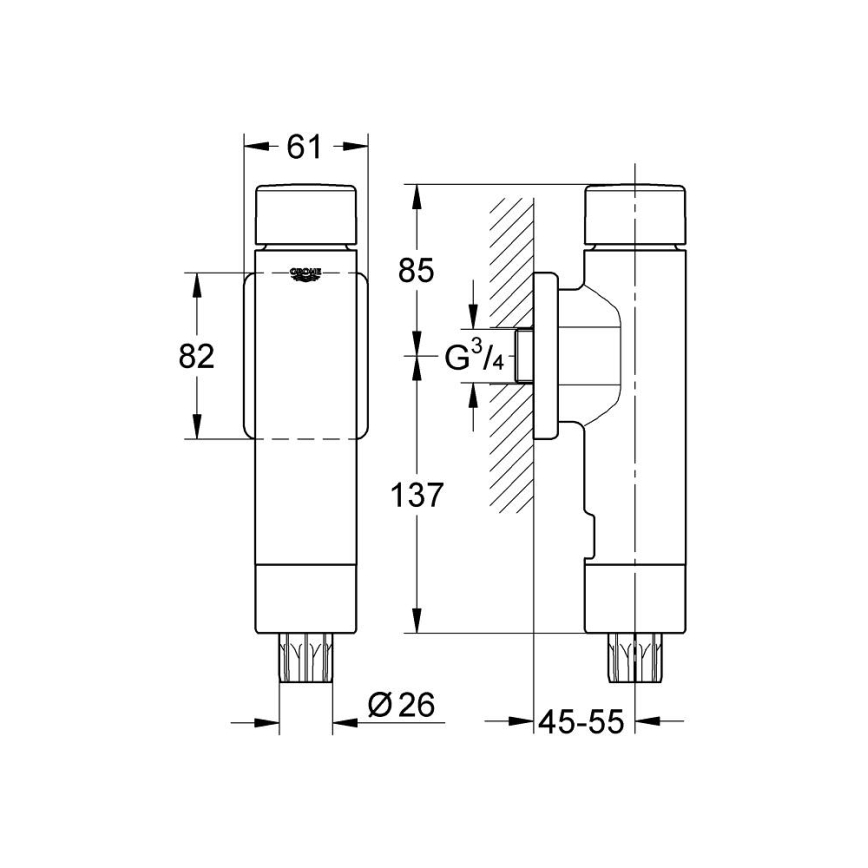 GROHE 37349000 - Tlakový splachovač RONDO A.S. 3” lesklý chróm