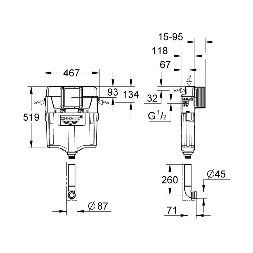 GROHE 38661000 - Splachovacia nádržka GD 2, lesklý chróm