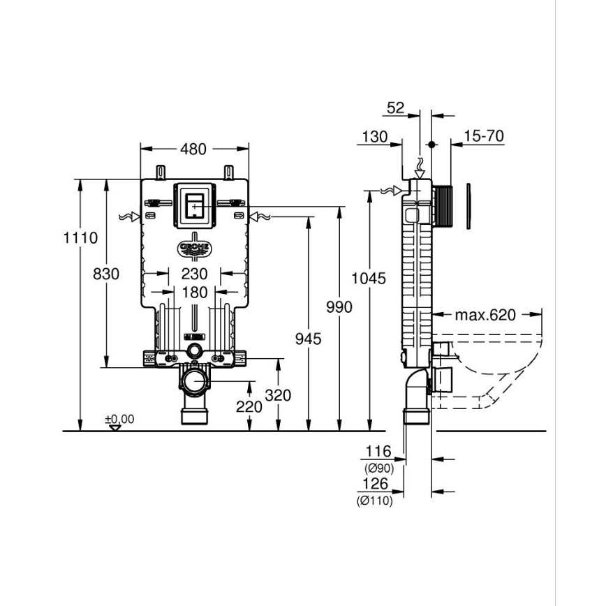 GROHE 38825000 - Predstenový inštalačný prvok UNISET 830 × 480 × 130 mm EPS biela